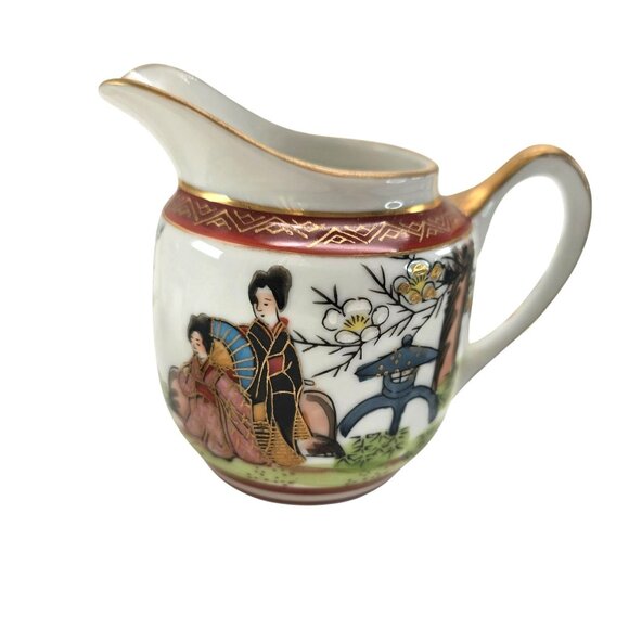 Antique Japanese Kutani Porcelain Tea Set Hand-Painted Geisha Floral Motif je105 - Picture 6 of 12